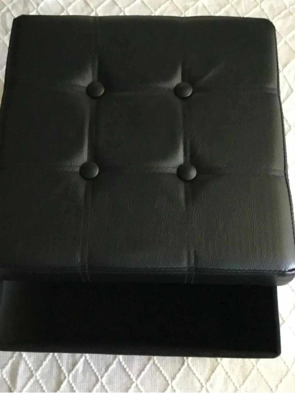 New Black Tufted Faux Leather Small Ottoman Cube, 15 inches